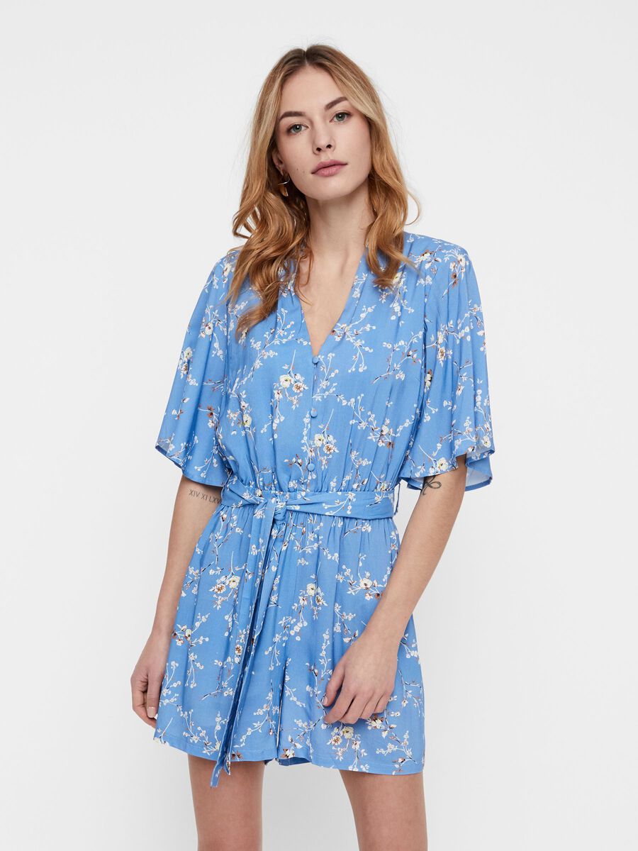 Y.A.S CON STAMPA FLOREALE E SCOLLATURA A V PLAYSUIT, Silver Lake Blue, highres - 26016482_SilverLakeBlue_730627_003.jpg