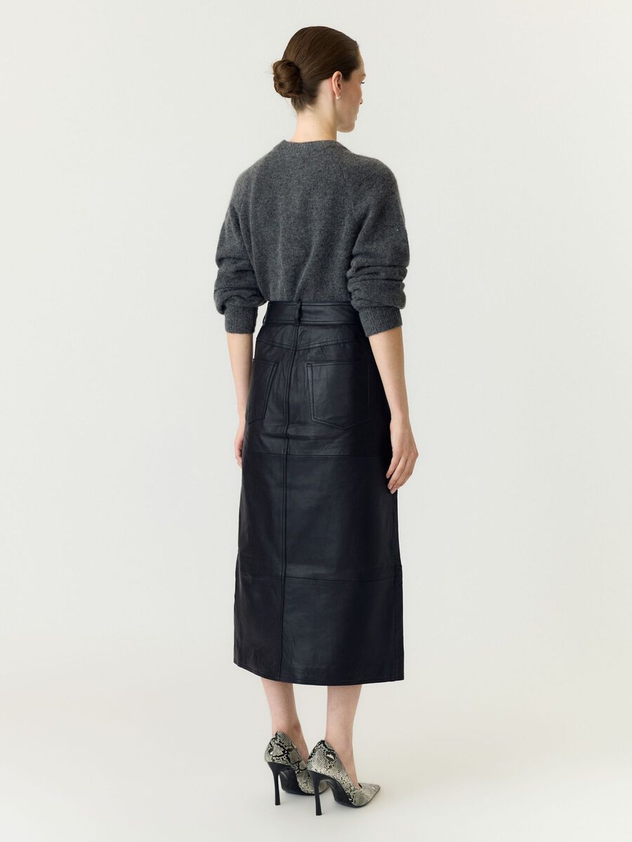 Carousel image - YASMINA LEATHER MIDI SKIRT, Black | 2