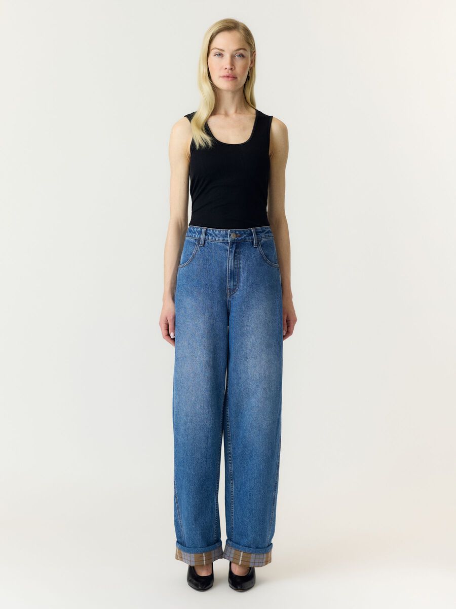 Carousel image 4 YASLUA HW FOLD UP BARREL  JEANS, Medium Blue Denim