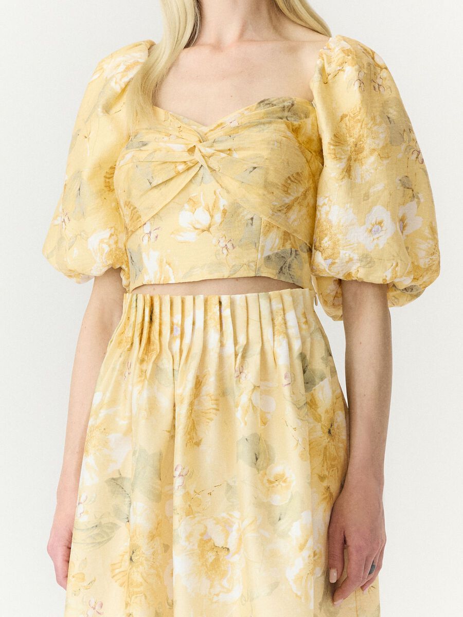 Carousel image 3 YASLEMON SHORT BALLOON SLEEVED TOP, Pale Banana