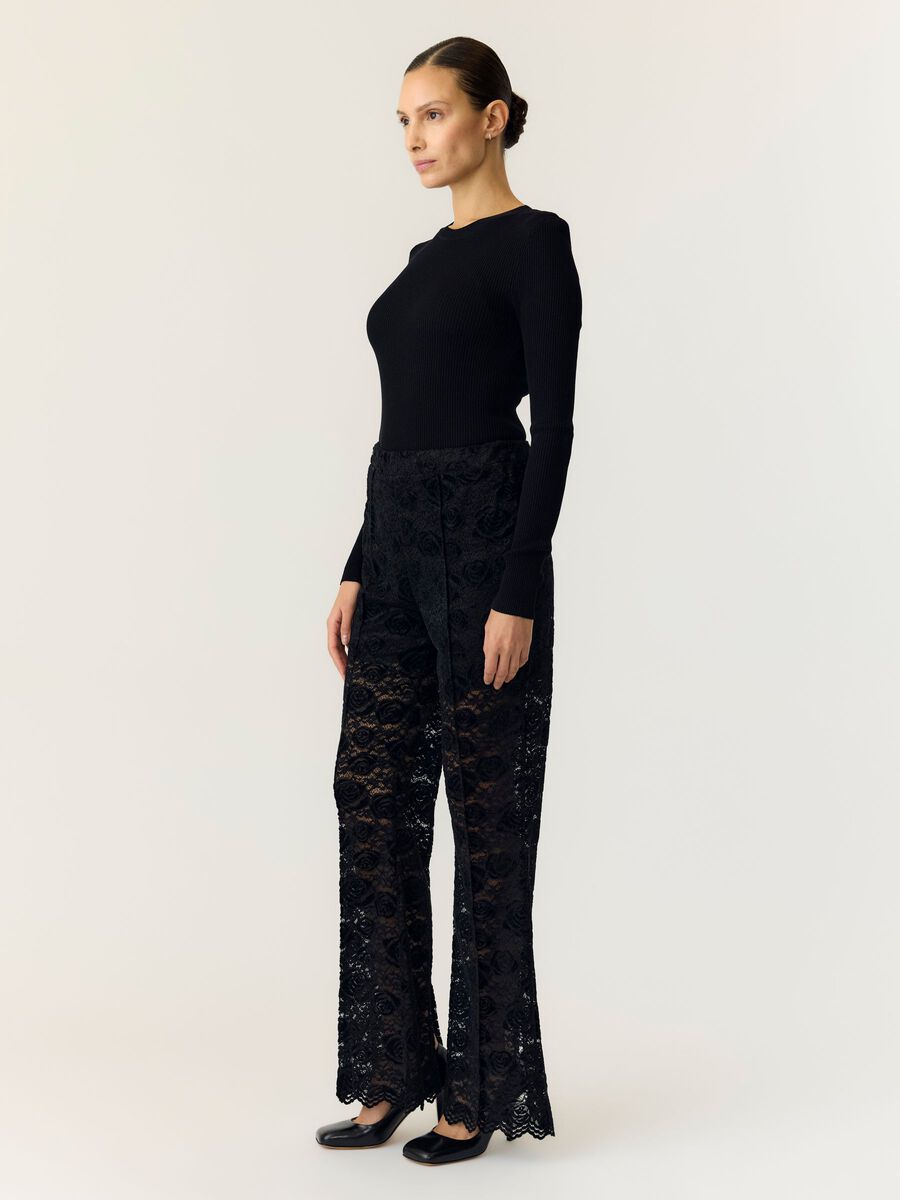 Product tile image YASVELSIE MW JERSEY LACE  TROUSERS, Black 26042673_Black
