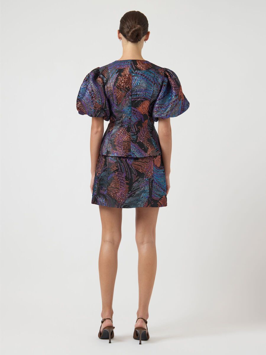 Carousel image - YASMADONNA JACQUARD SHORT SLEEVED TOP, Black | 2