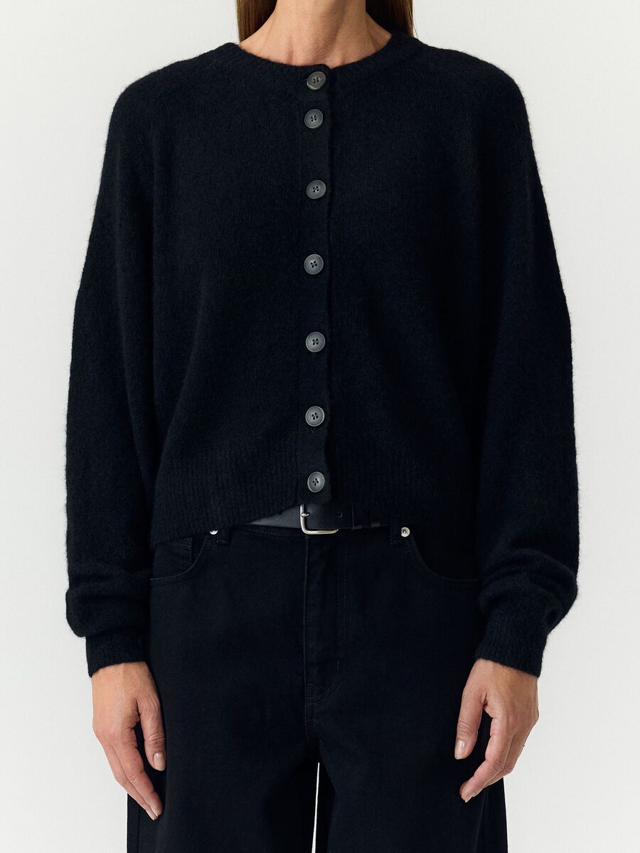 Yasjohi wool blend knitted cardigan, colour: black, black, detail