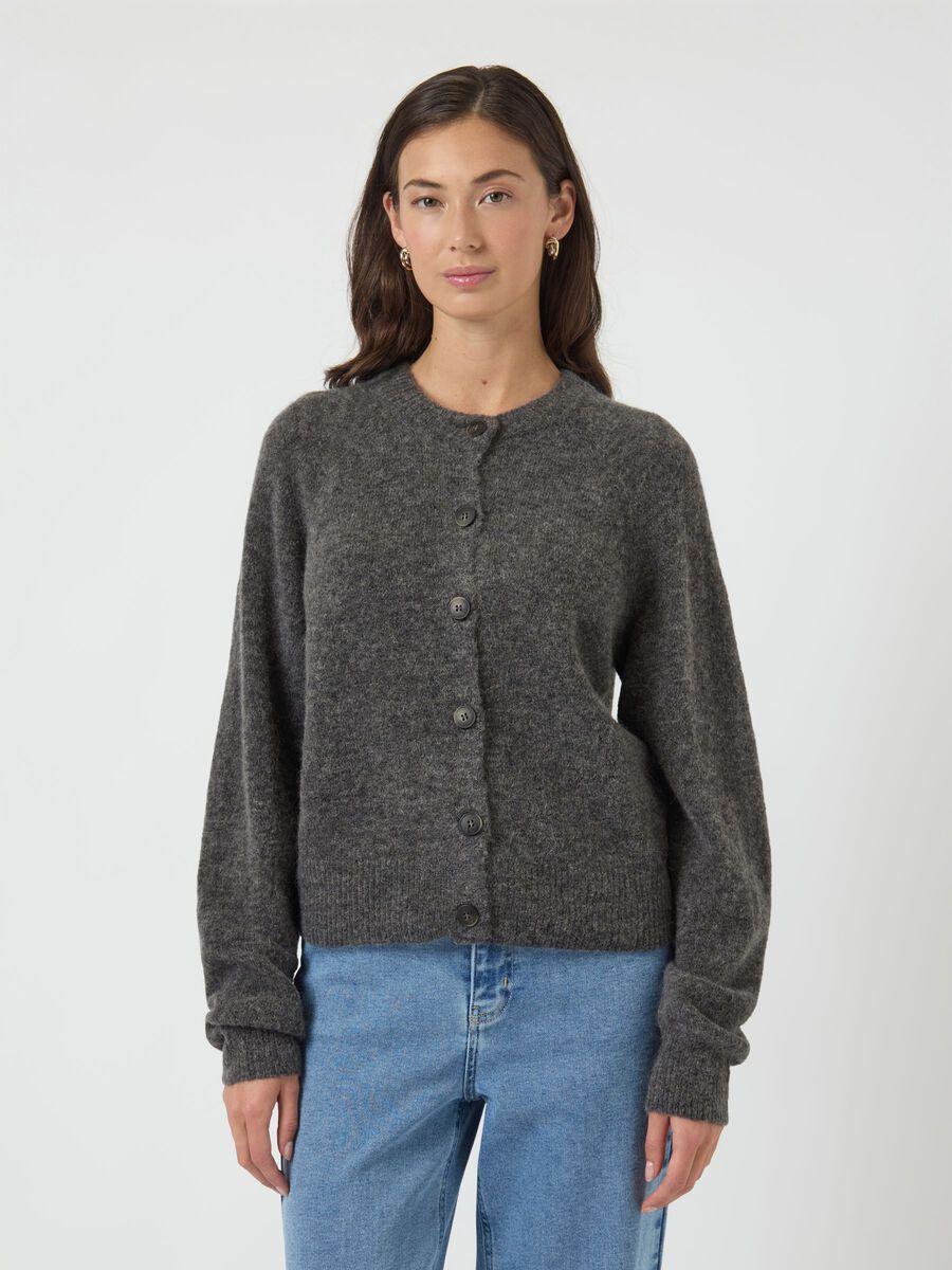 Carousel image - YASJOHI WOOL KNITTED CARDIGAN, Medium Grey Melange | 1