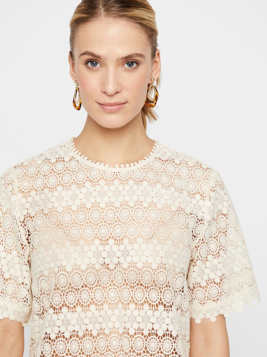 YAS YASDOSE LACE SHORT SLEEVED TOP, Eggnog, highres - 26018615_Eggnog_003.jpg