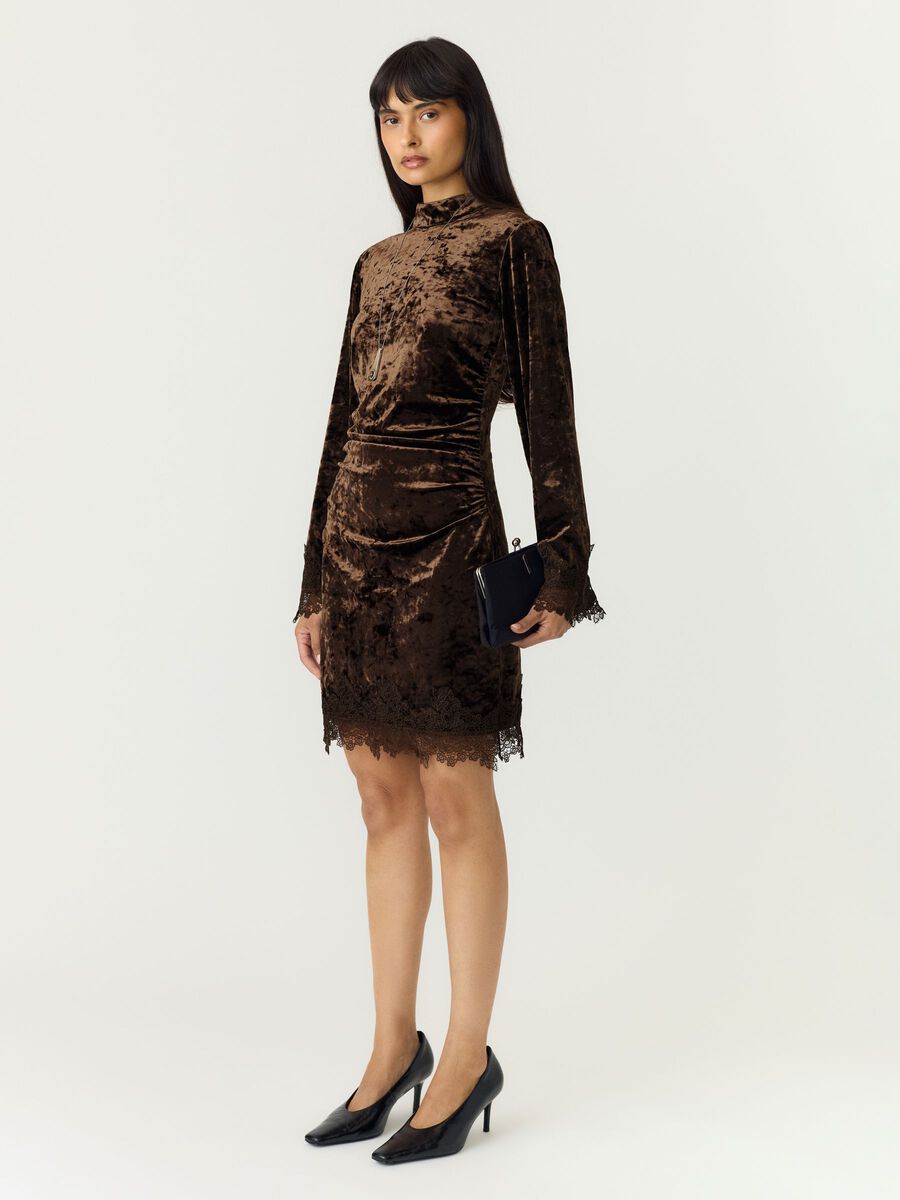 Carousel image 4 YASVELLIA LS SHORT LACE  DRESS, Coffee Bean