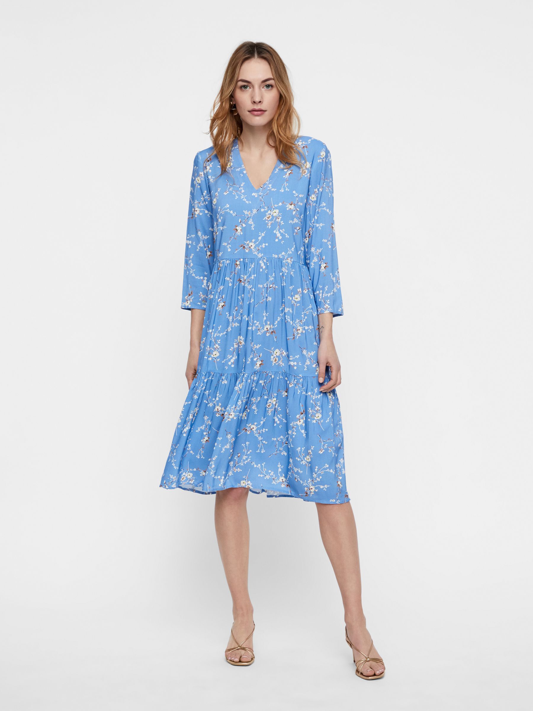 FLORAL PRINT TIERED MIDI DRESS Blue YAS Finland