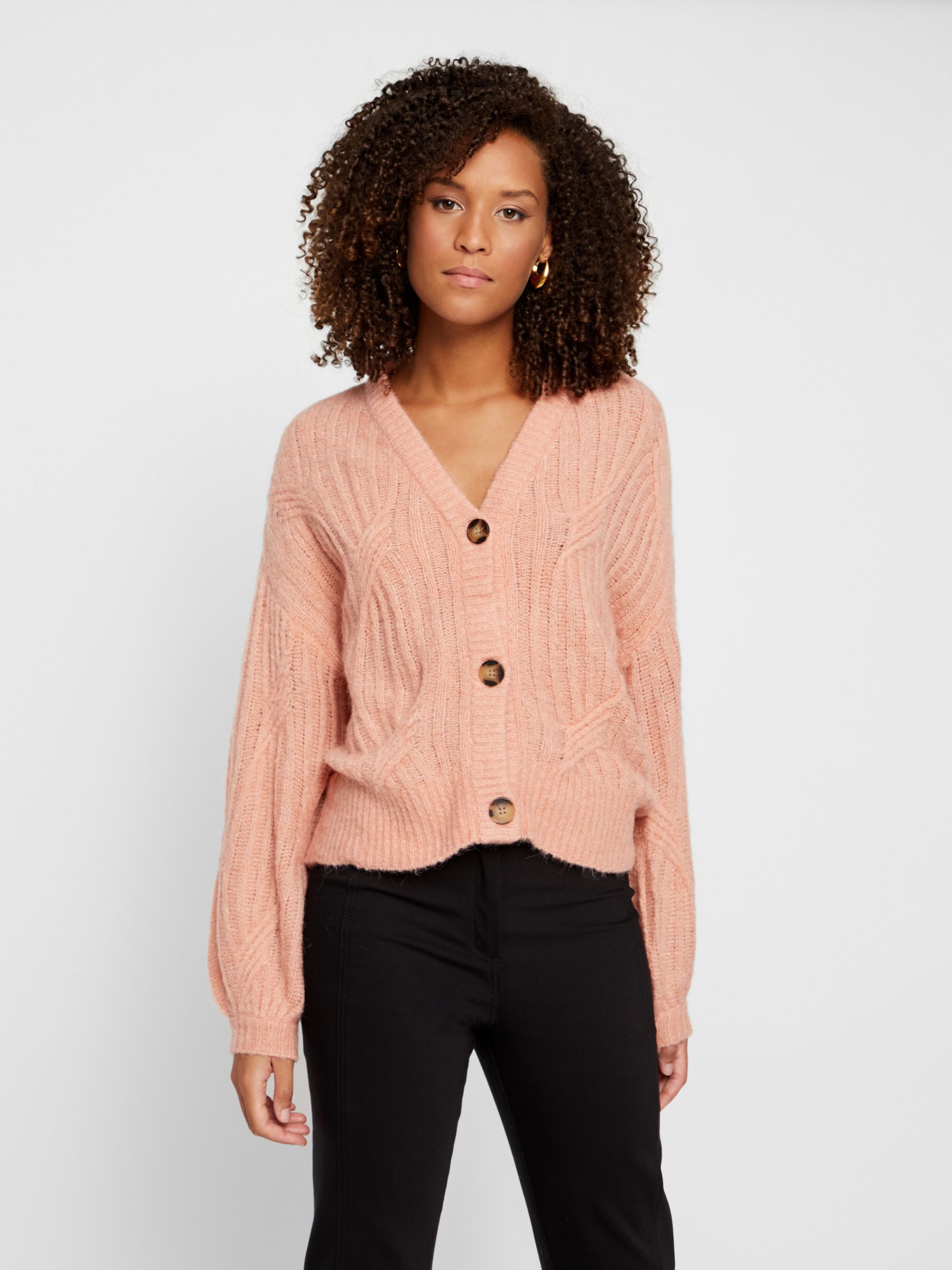 coral pink cardigan
