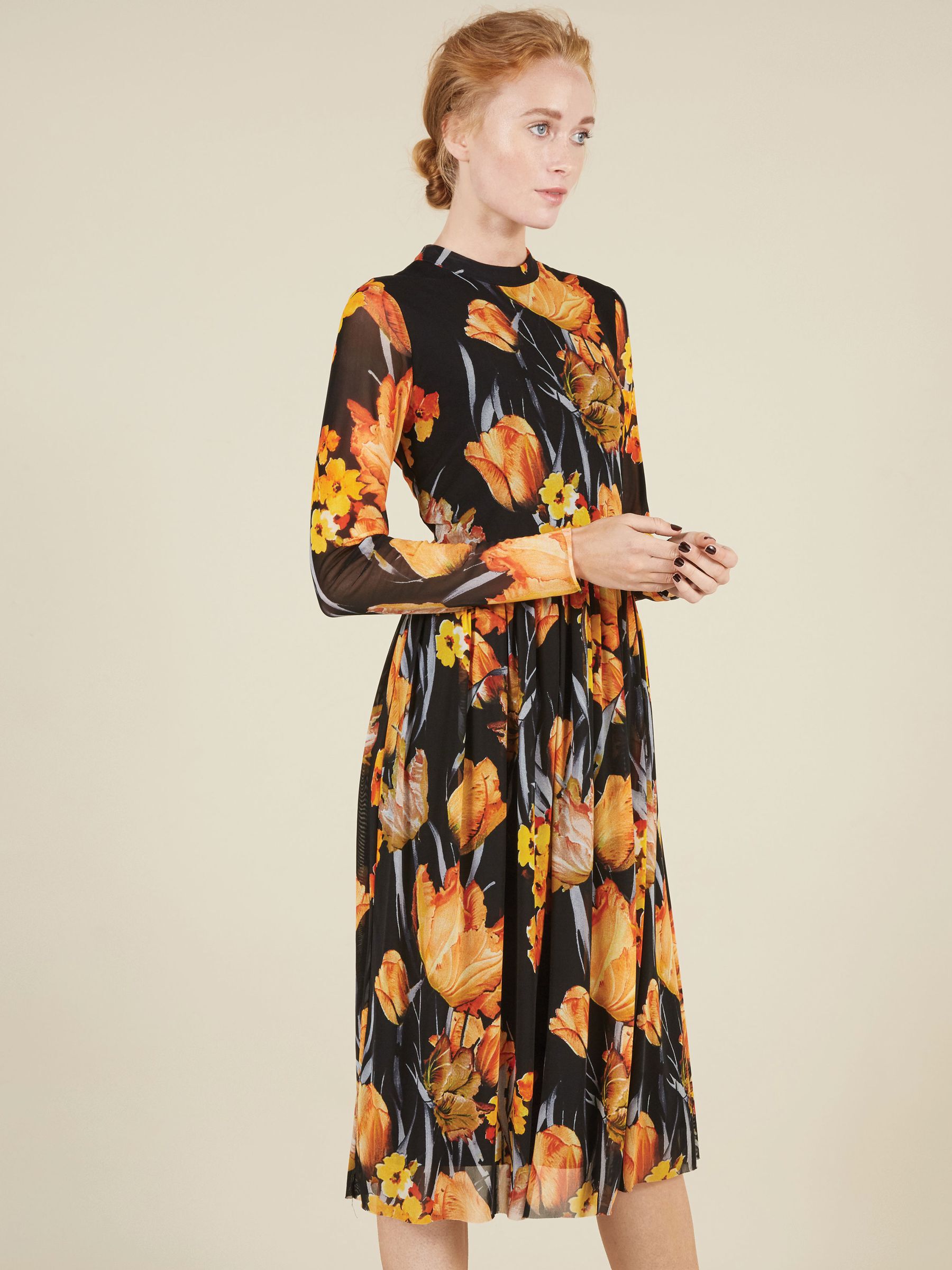 Black dress deals orange flowers