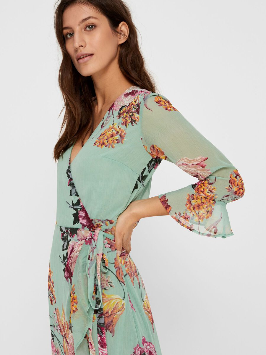 Carousel image - FLORAL WRAP MIDI DRESS, Granite Green | 3