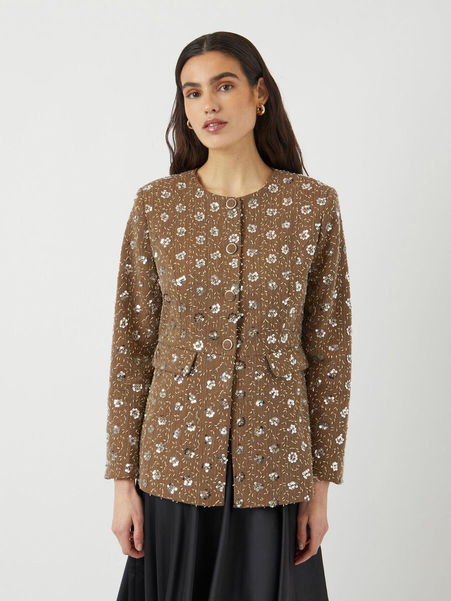 Carousel image - YASSOLLER SEQUIN BLAZER, Taupe Gray | 1