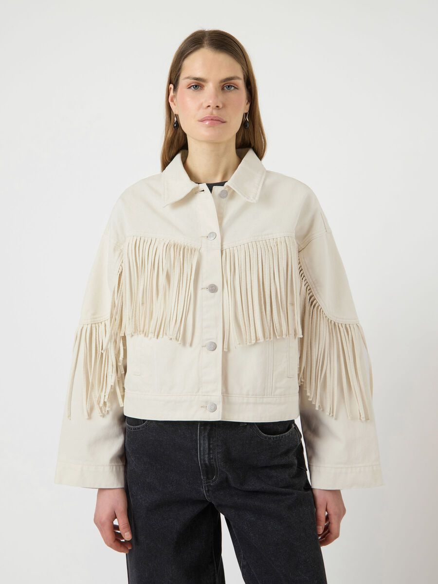 Product carousel image - YASAIKO DENIM FRINGE  JACKET, Ecru | 1