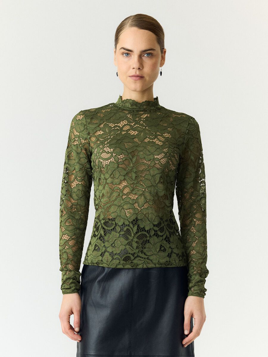 Product tile image YASLACEY LACE LONG SLEEVED TOP, Sphagnum 26039992_Sphagnum