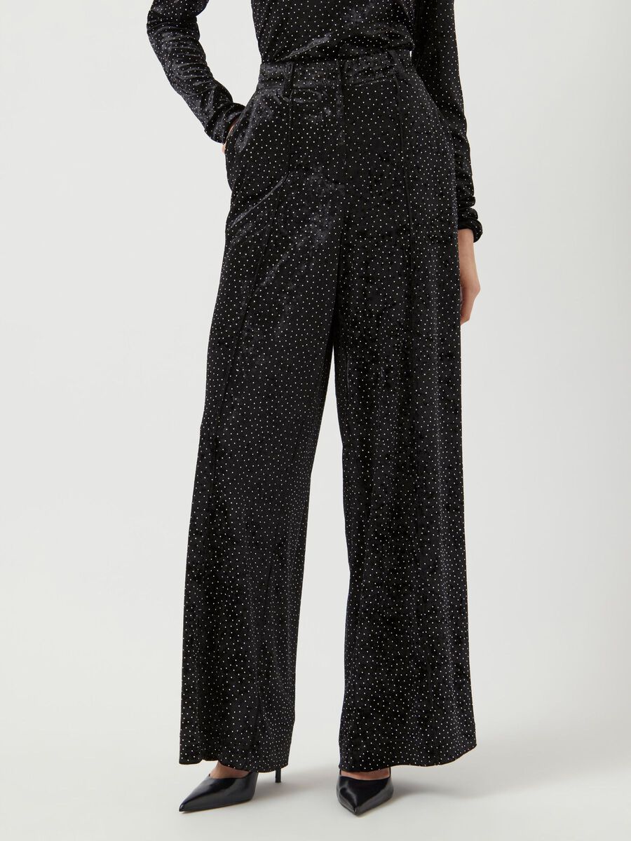 Carousel image - YASTILLIA VELVET WIDE TROUSERS, Black | 1