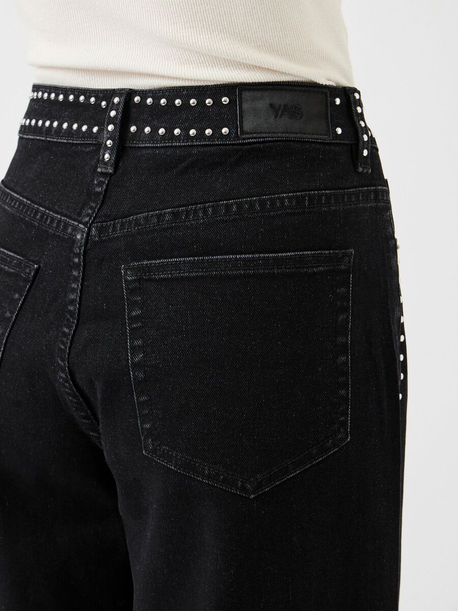 Carousel image - YASNOELLE HW STUDDED JEANS, Dark Grey Denim | 5