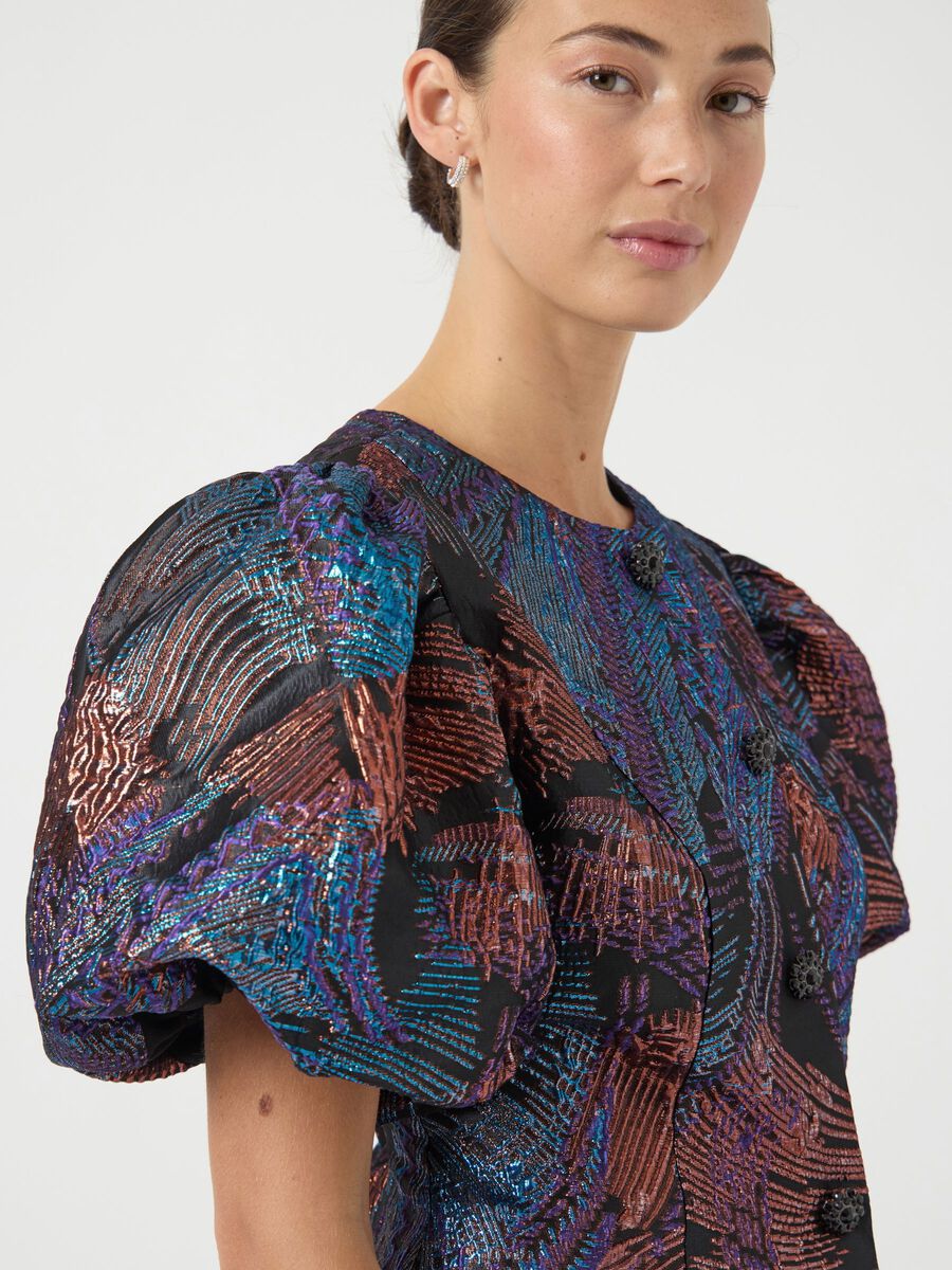 Carousel image - YASMADONNA JACQUARD SHORT SLEEVED TOP, Black | 3