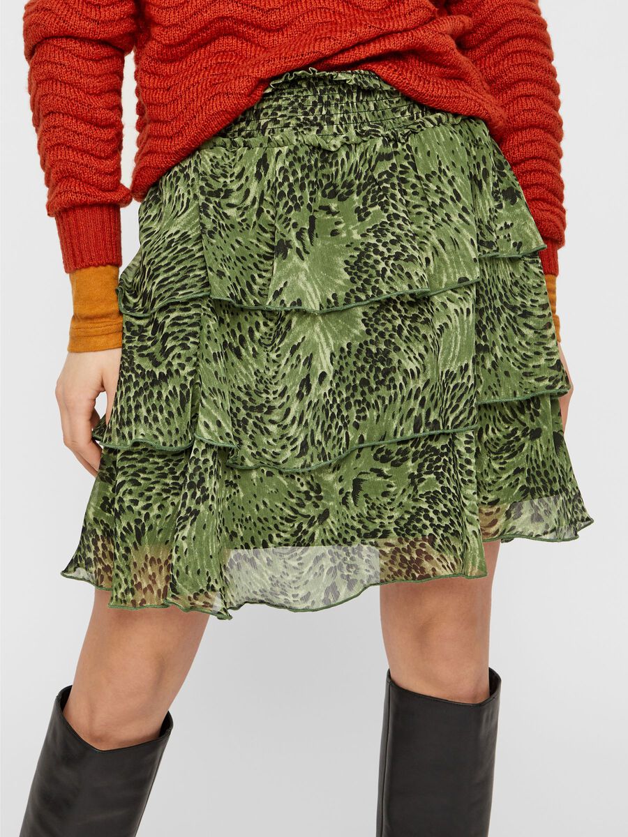 Carousel image - ANIMAL-PRINT TIERED MINI SKIRT, Chive | 3