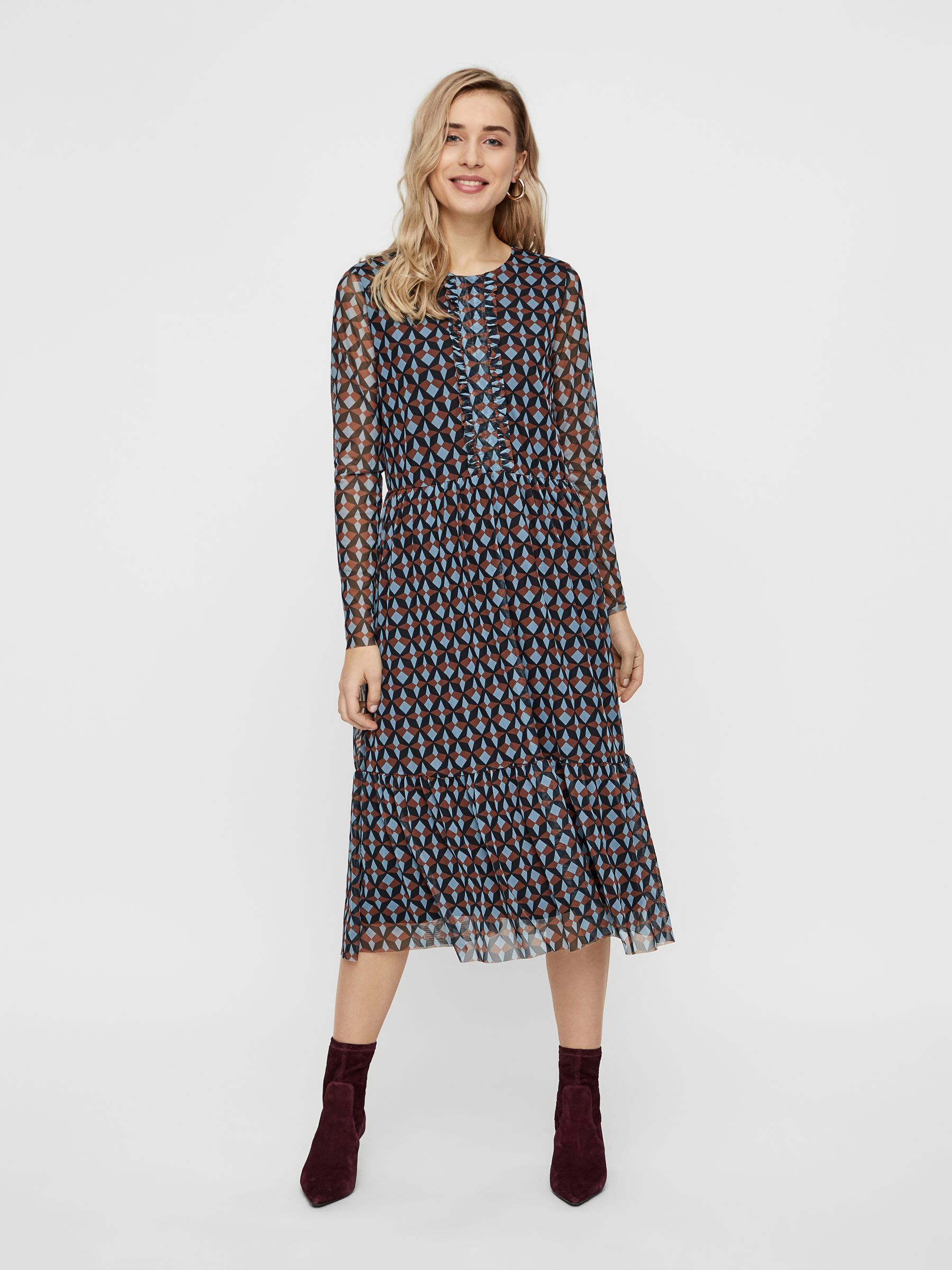 MOTIF GRAPHIQUE ROBE MI LONGUE Bleu Y.A.S France