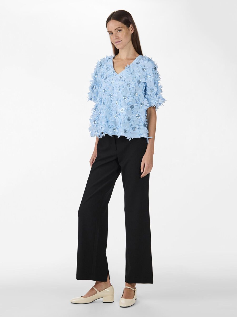 Carousel image - YASABELONE TOP MED KORTE ÆRMER, Clear Sky | 4