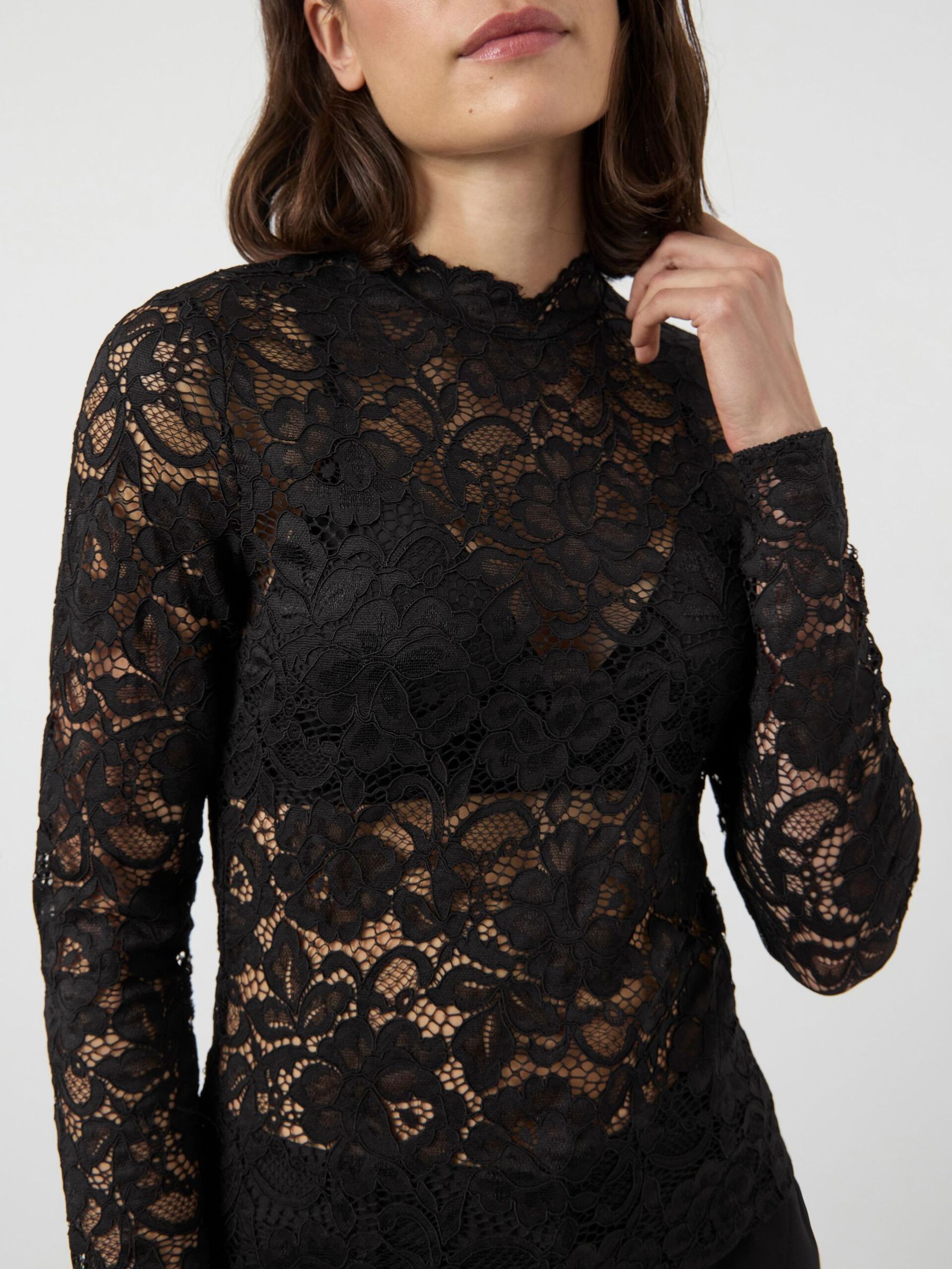 Carousel image - YASLACEY LACE LONG SLEEVED TOP, Black | 3