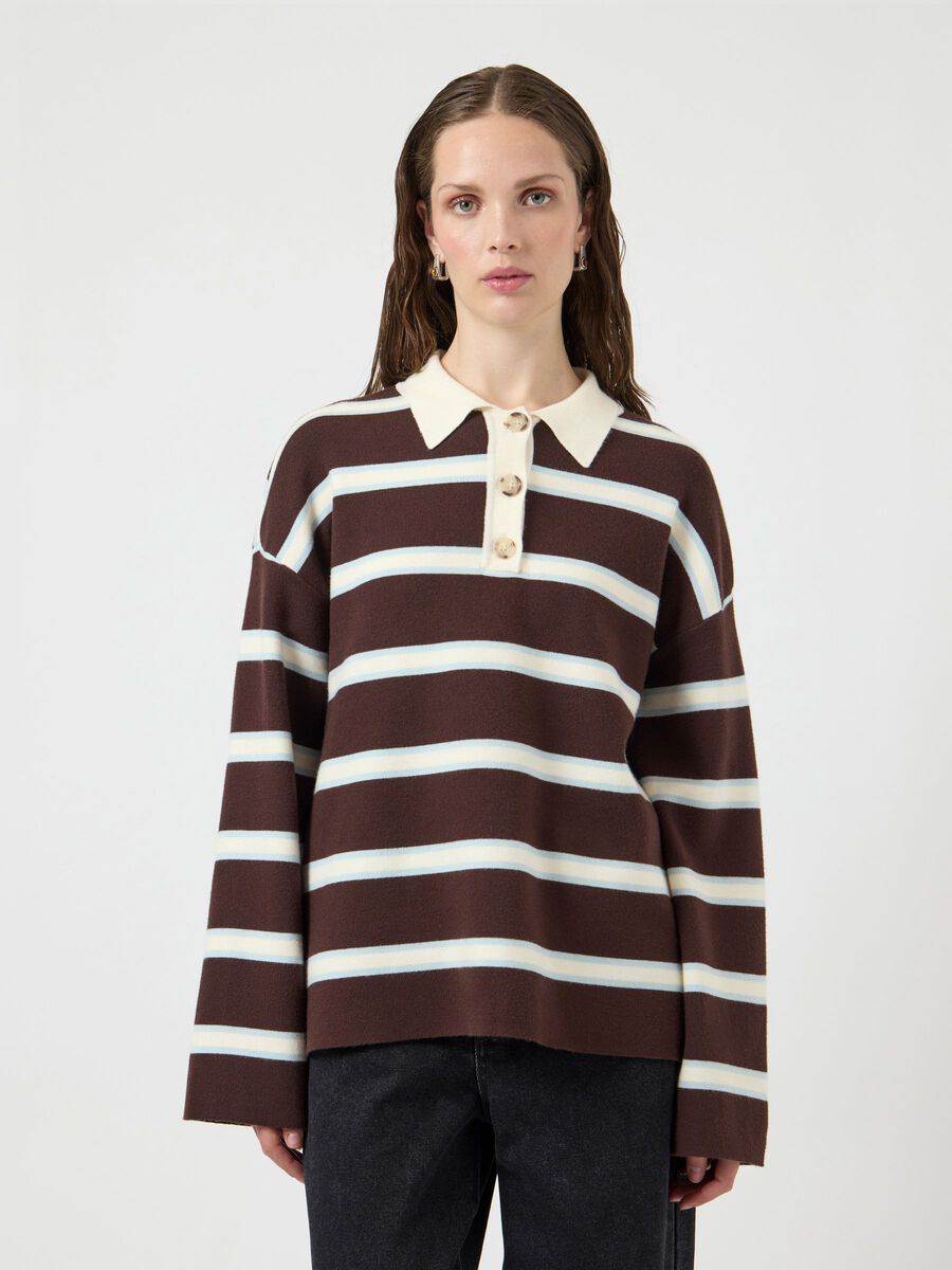 Product carousel image - YASISABELL POLO KNITTED PULLOVER, Chocolate Brown | 1