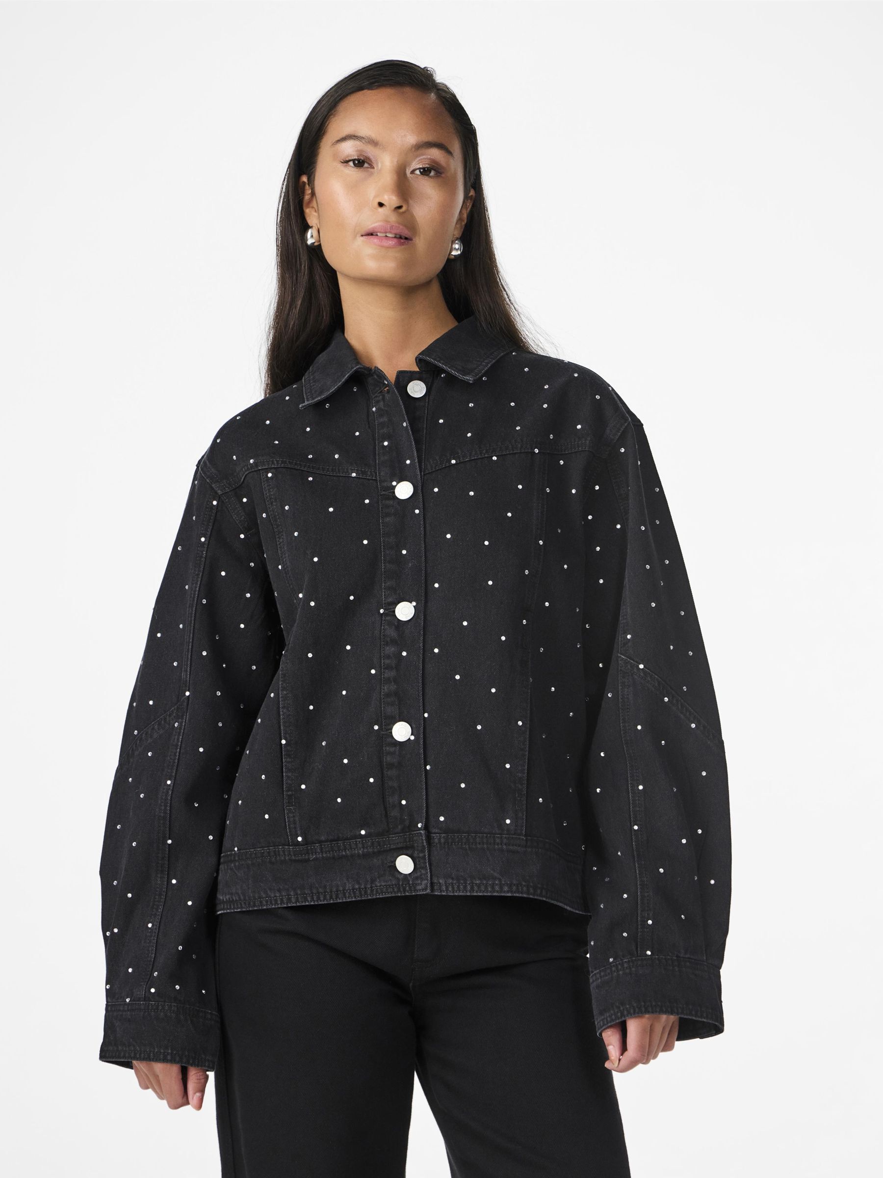 Polka dot denim jacket deals