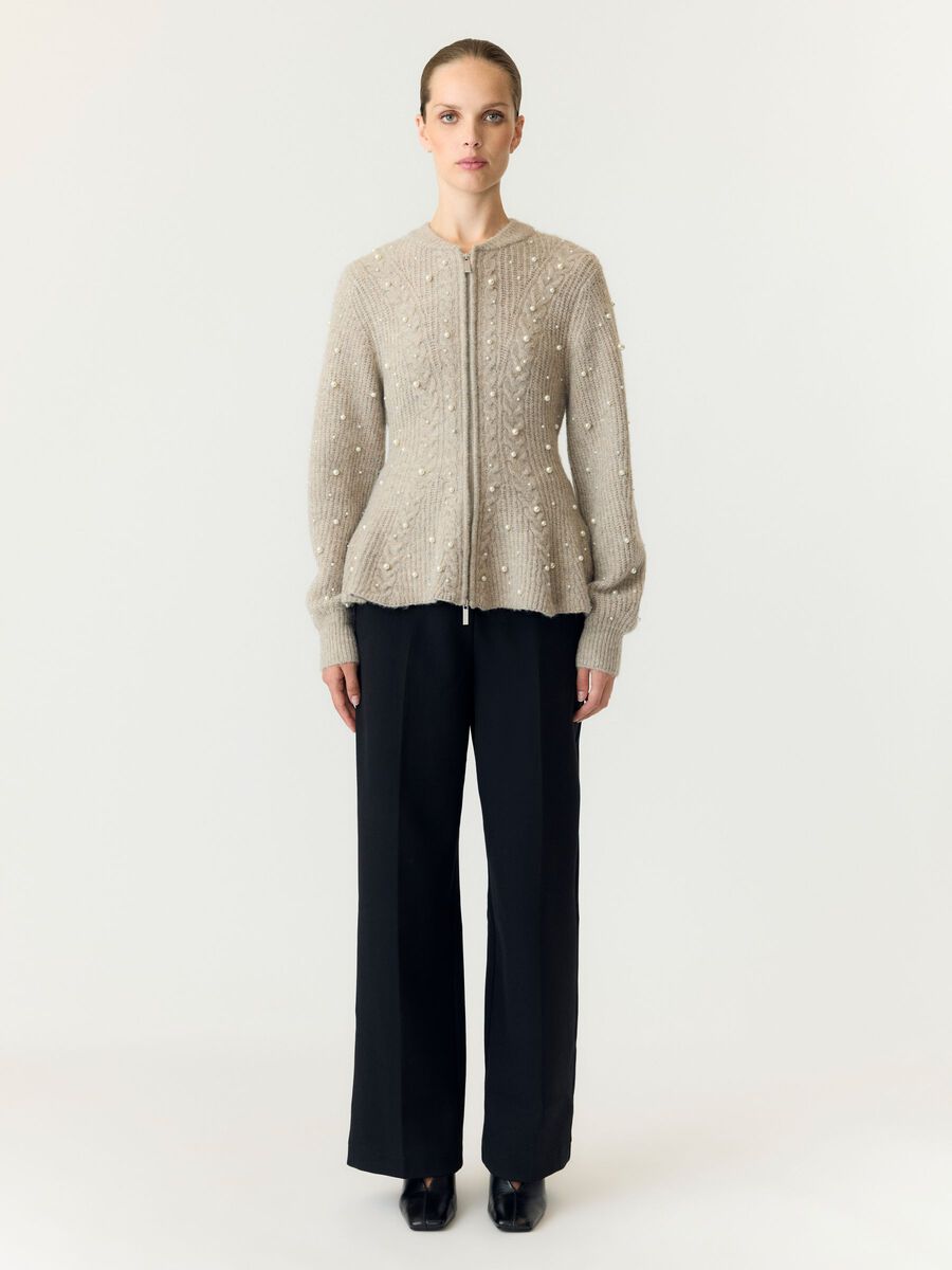Yaspemina - ml cardigan en maille, couleur: fungi, beige, vue de face compl&egrave;te