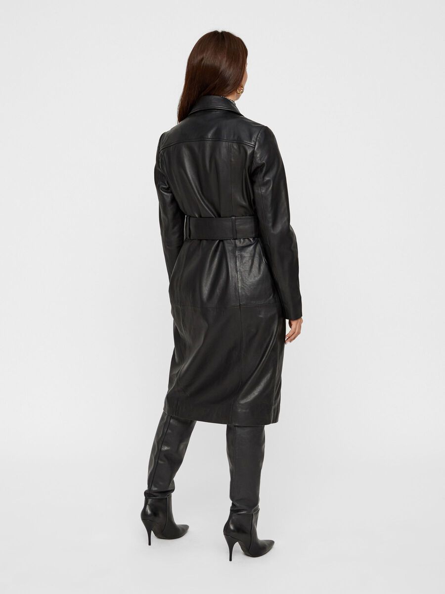 Carousel image - B&AElig;LTE L&AElig;DER TRENCHCOAT, Black | 2