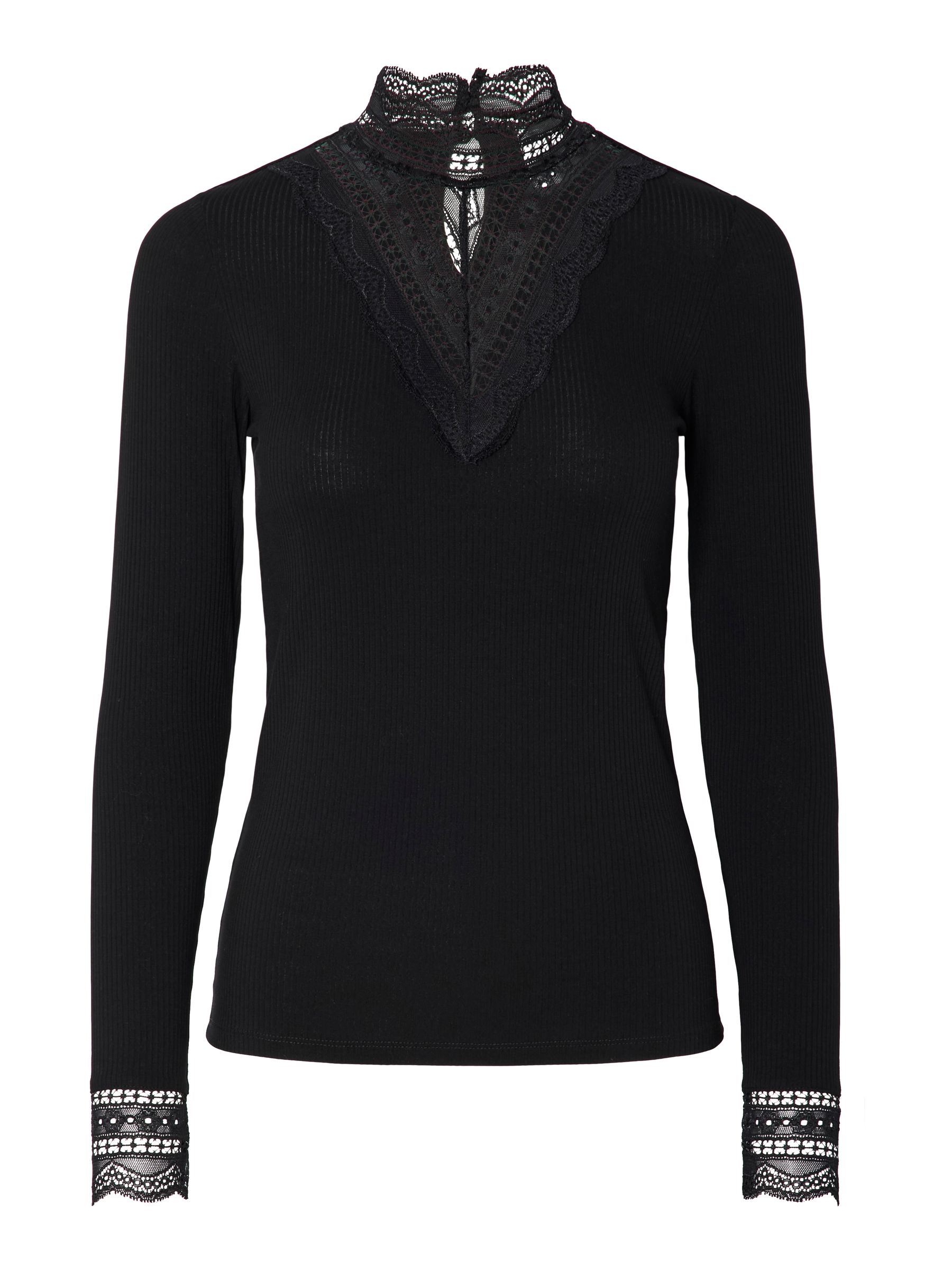 YASELLINA HOGE KRAAG TOP MET LANGE MOUWEN | Zwart | YAS® Nederland