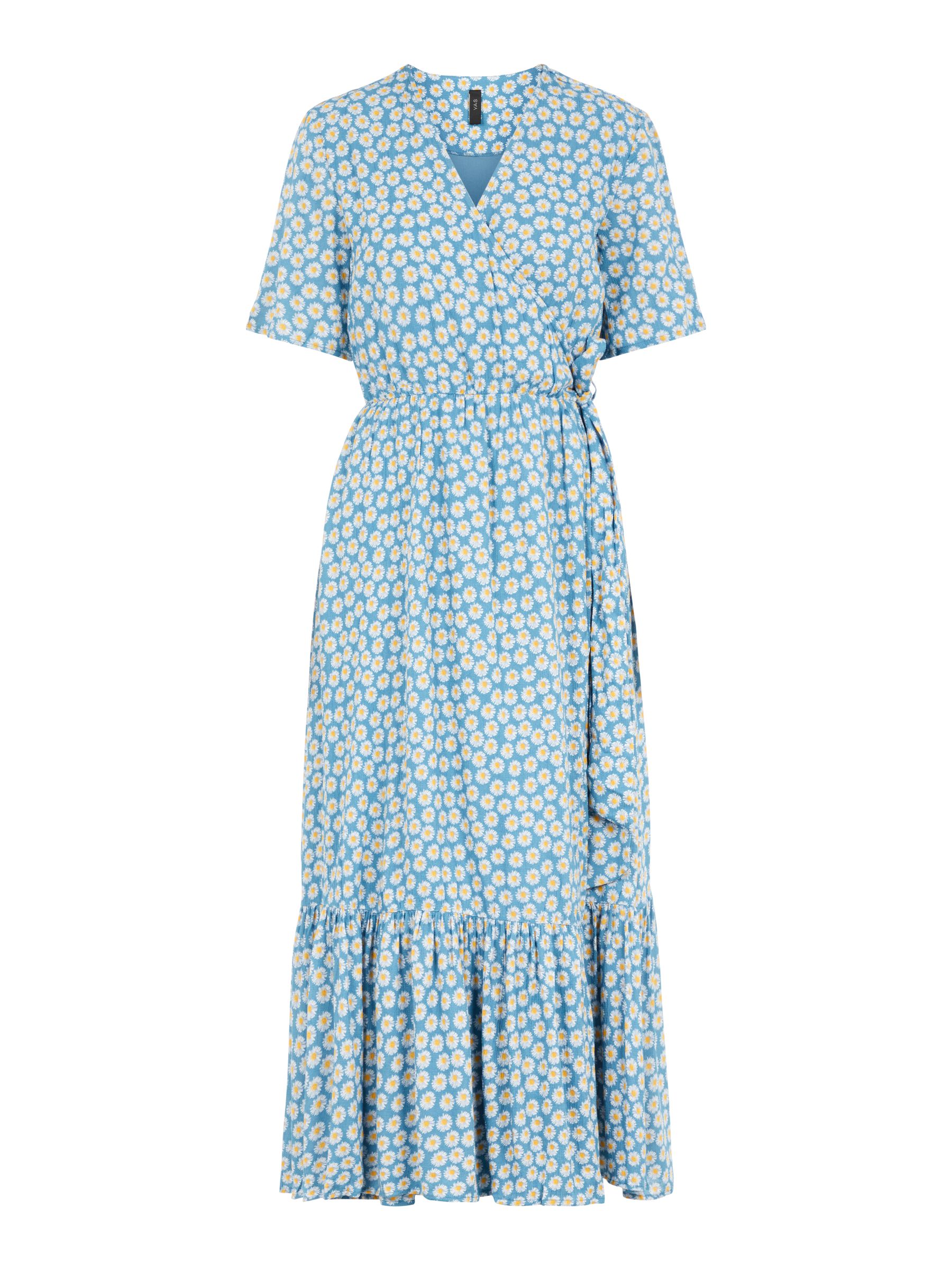 daisy print wrap dress