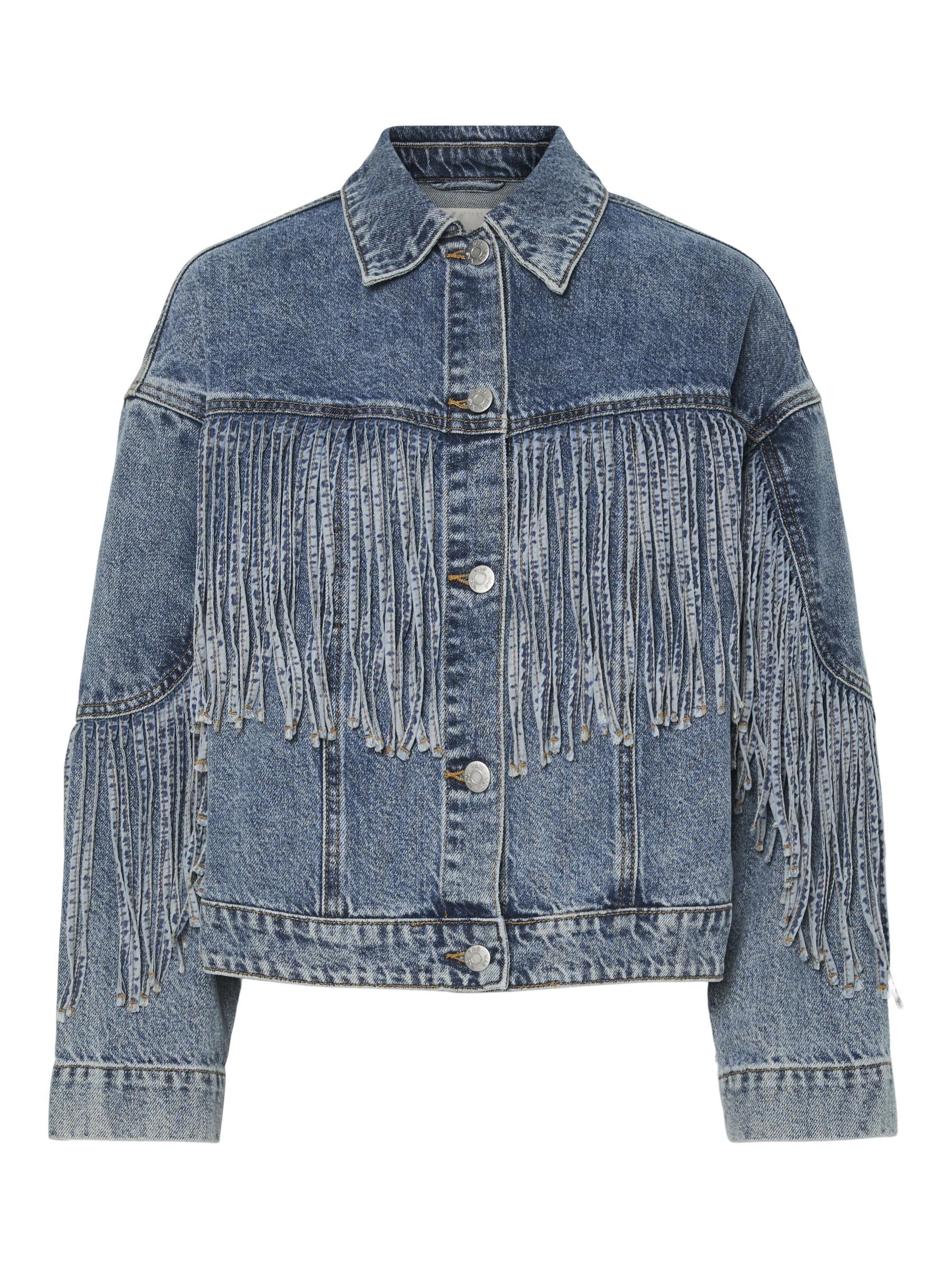 251953 Boxy Denim Gem Fringe & Diamante Jacket - Darling